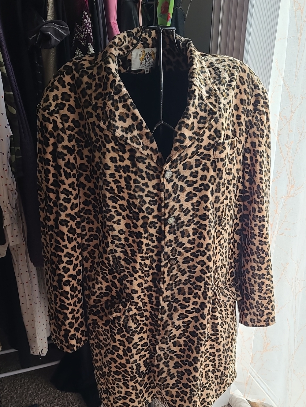 Vintage Live Collection Leopard Print Pea Coat in Tan and Black